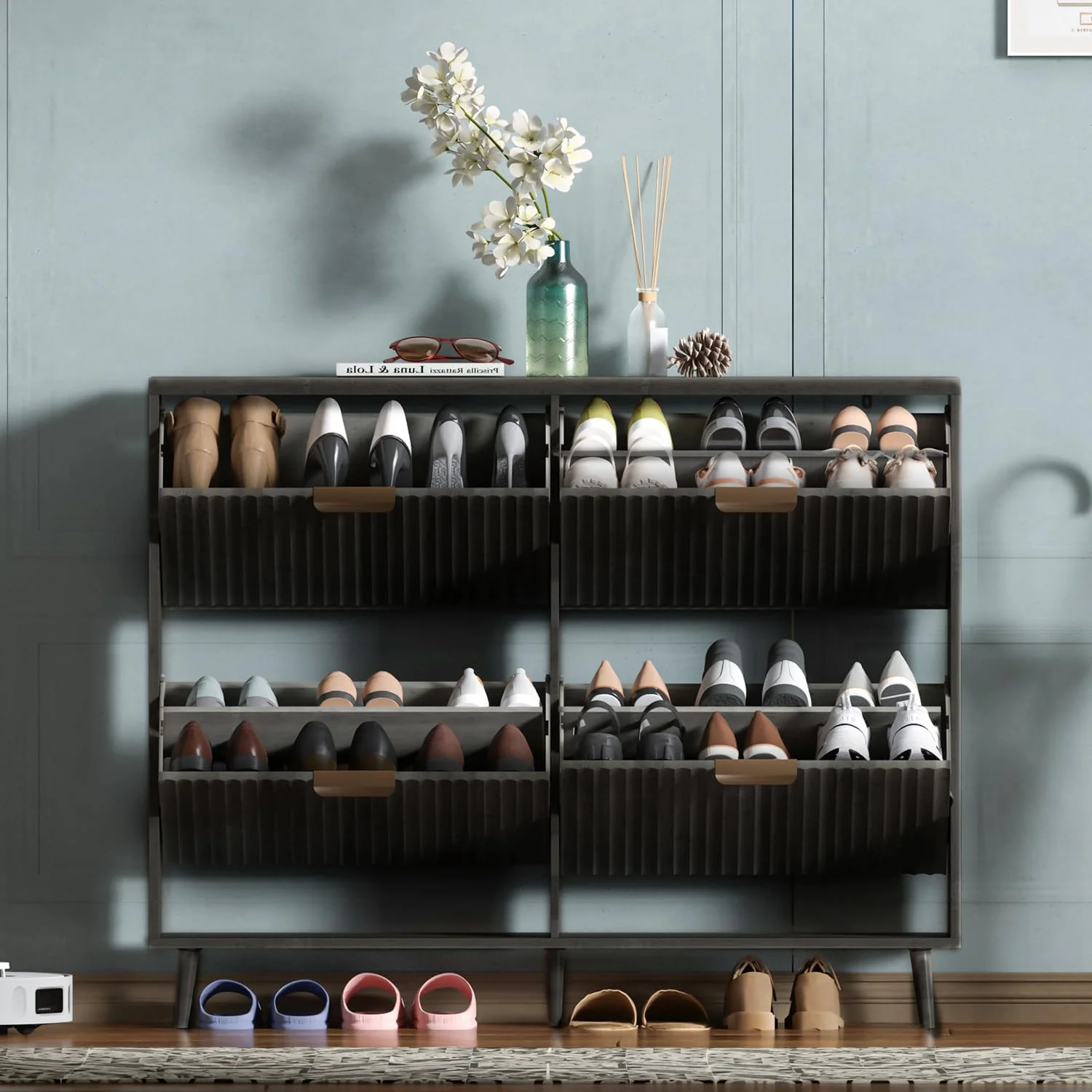 Shoe cabinet storage, modern independent storage cabinet entrance narrow shoe rack cabinet