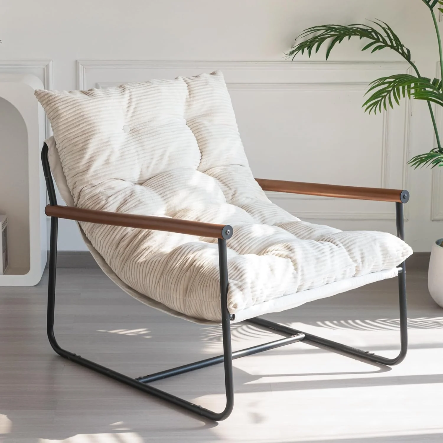 MAXYOYO Modern Accent Chair Comfy Living Room Chair with Metal Frame Wooden Armrest