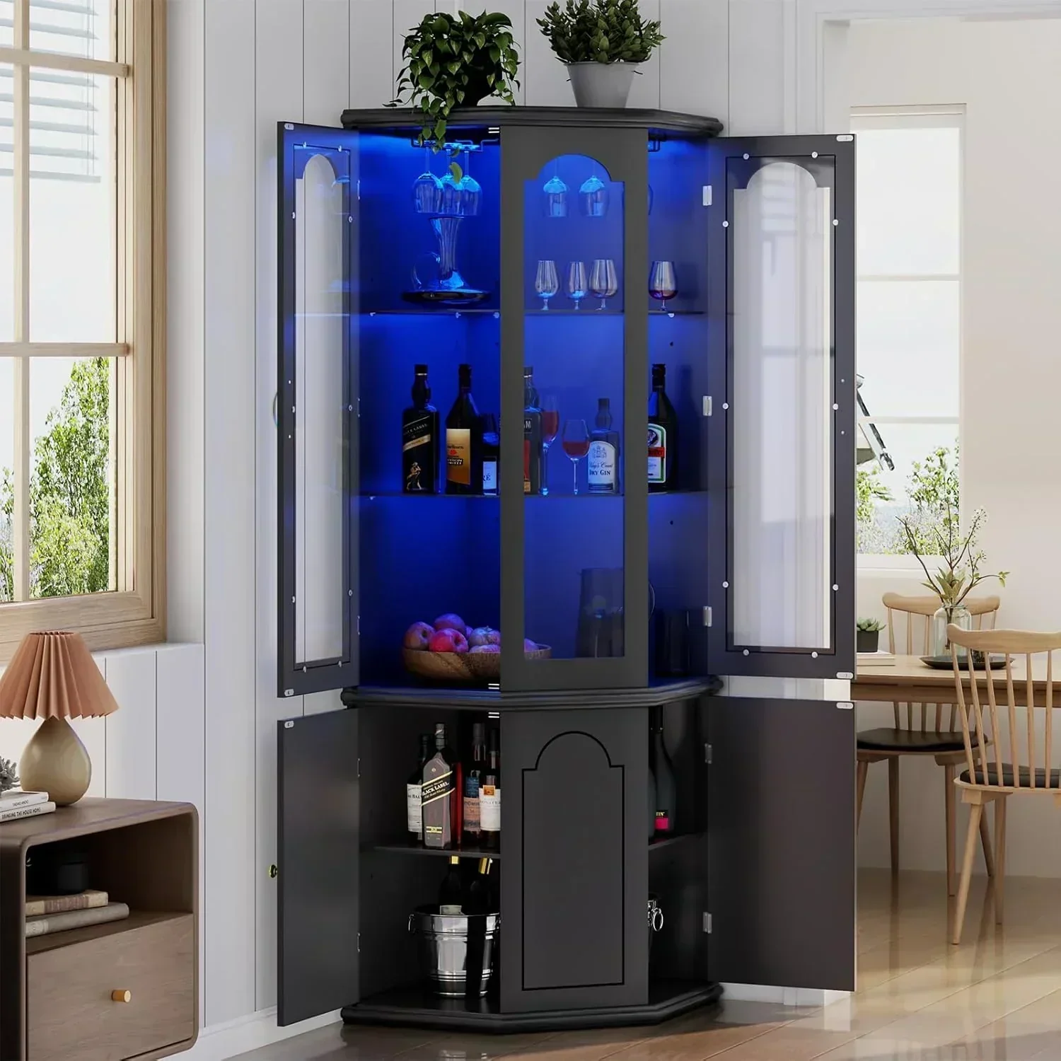 Corner wine cabinet with LED lights tall modern wine cabinet home bar wine storage cabinet